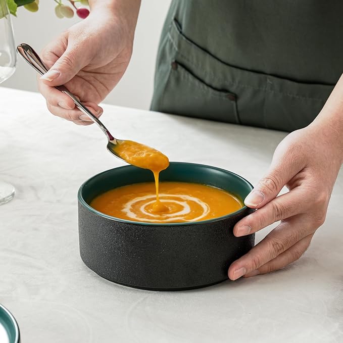 26 OZ Ceramic Cereal Bowls Set, 6 Inch, Modern Green | Handcrafted, Dishwasher - Image 4
