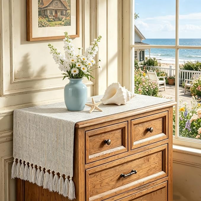 Woven Table Runner 48 Inch, Boho Farmhouse Dresser Runner - Image 3