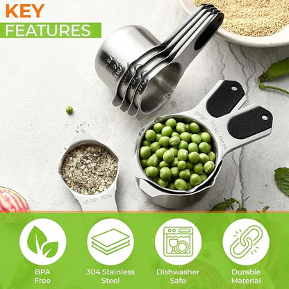 Spring Chef Magnetic Stainless Steel Measuring Cups Set of 7 Patented Black | - Image 3