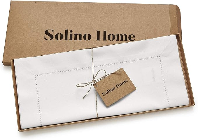 Solino Home Cotton Linen Dining Table Runner White Hemstitch, 14 x 120 in | - Image 4