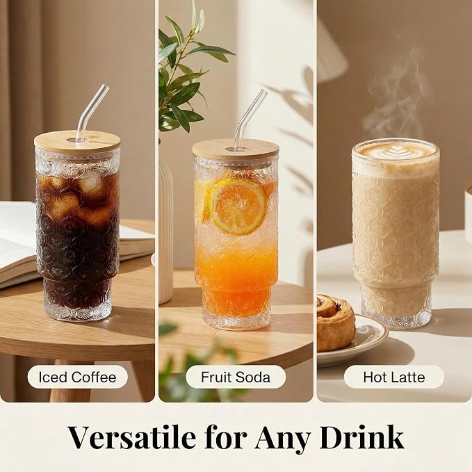 KUHNMARVIN 4Set Iced Coffee Glass Tumbler - 11oz/20oz Reusable Boba Cup & - Image 5