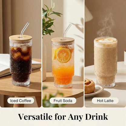 KUHNMARVIN 4Set Iced Coffee Glass Tumbler - 11oz/20oz Reusable Boba Cup & - Image 5