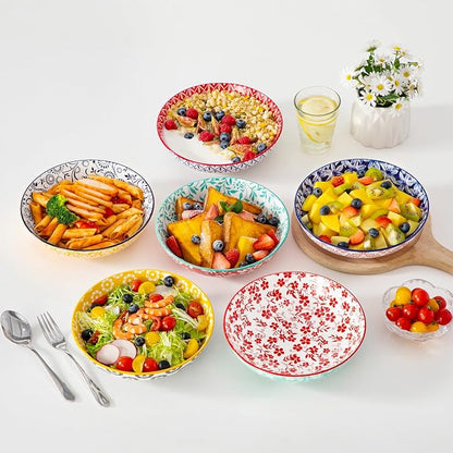 vancasso 8.5" Pasta Bowls Set of 6, 40 oz Porcelain Shallow Salad Bowls - Image 2