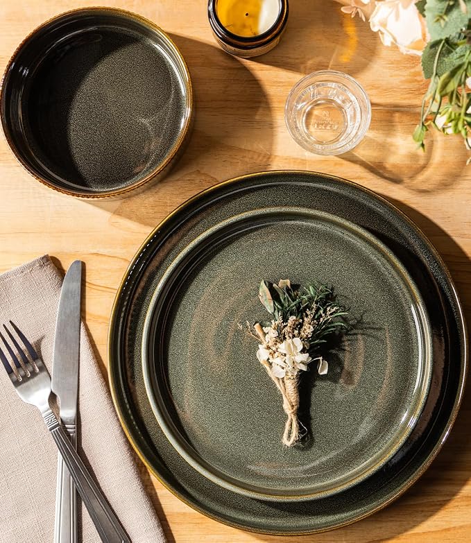 Ceramic Dinnerware Set for 4, 12-Piece Plates and Bowls Set | Lightweight - Image 3