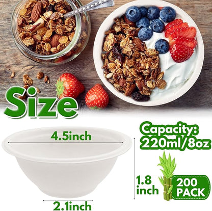 Tiaiidi 200 PACK White Paper Bowls, 8 oz Compostable Disposable Bagasse Bowls - Image 2
