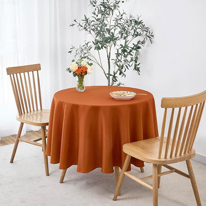 maxmill Round Tablecloth Weaved Pattern Spill-Proof Wrinkle Free Soft Jacquard Table Cloth for Circular Table Cover, for Dining Room Fall Harvest Thanksgiving Parties Holiday Dinner, 70 Inch, Rust