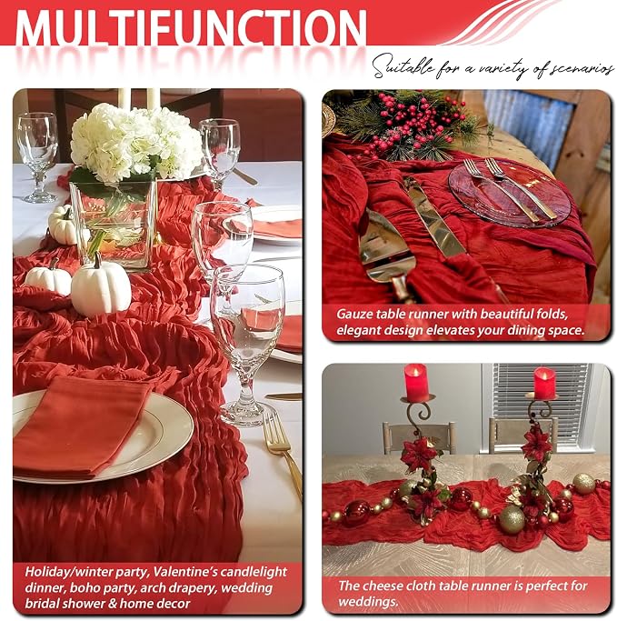 8 Pack Red Cheesecloth Table Runner 17x108 inch Boho Gauze Cheese Cloth Table - Image 8