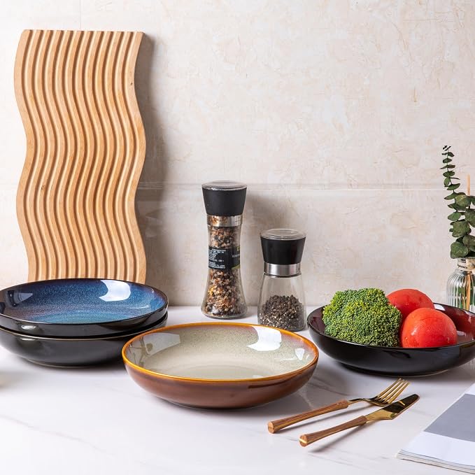 LERATIO 9.0" Ceramic Pasta Bowls Set of 4, 38oz Large Stoneware Bowls Set | - Image 4