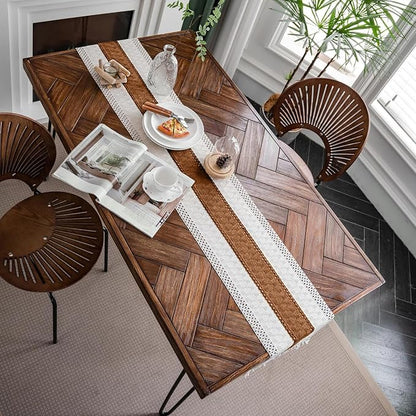Macrame Table Runner Cream Beige and Caramel Boho Table Runners - Image 6