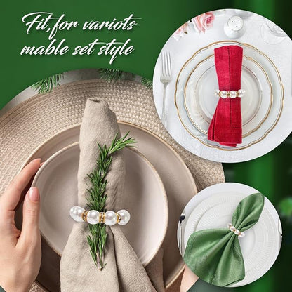 100 Pcs Pearl Napkin Rings, Exquisite Gold Napkin Rings Bulk, Suitable - Image 3