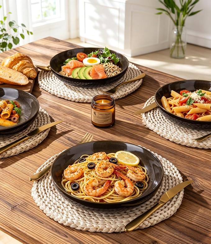 LERATIO 9.0" Ceramic Pasta Bowls Set of 4, 38oz Large Stoneware Bowls Set | - Image 7