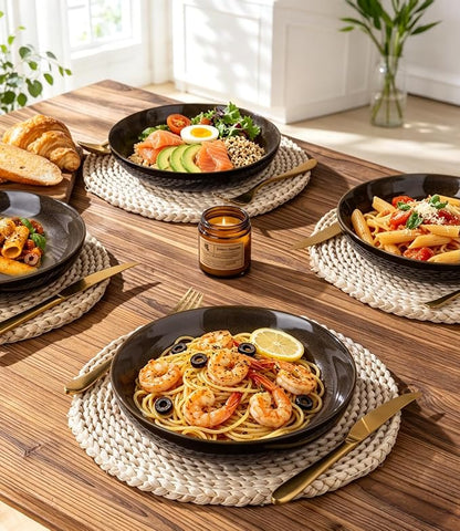 LERATIO 9.0" Ceramic Pasta Bowls Set of 4, 38oz Large Stoneware Bowls Set | - Image 7