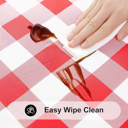 Smiry Square Picnic Table Cloth, Elastic Waterproof Fitted Vinyl Tablecloths, Flannel Backed Buffalo Plaid Table Covers for Dining, Camping, Outdoor (White and Red, 24" x 24")