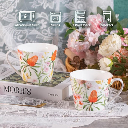 KAMMAK Bone China Coffee Mugs, 16oz Floral Tea Cups - Image 3