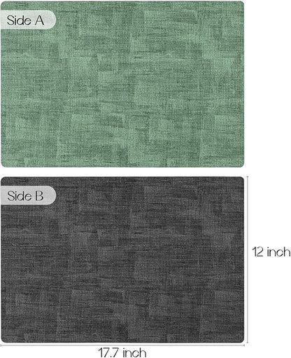 Romanstile Reversible Vinyl Placemats Set of 4, Faux Leather 100% Waterproof Oil-proof Wipeable Place Mats, Heat Resistant Dual Sided Table Mats for Kitchen/Dining/Party (Grey DarkGreen, 12 x 17 Inch)
