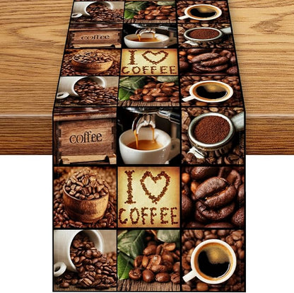 Coffee Theme Table Runner, Rustic Coffee Time Cafe Cup Latte Cappuccino Tea by Unknown