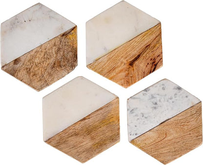 Creative Co-op Marble & Mango Wood Hexagon Coasters - Image 4
