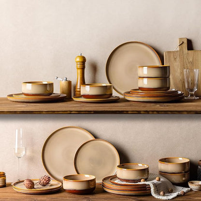 Ceramic Dinnerware Set for 4, 12-Piece Plates and Bowls Set | Handmade Reactive - Image 7