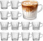12 Pack Glass Coffee Mugs with Handle 8.5 oz Classic Vertical Stripes Glass by Yetene