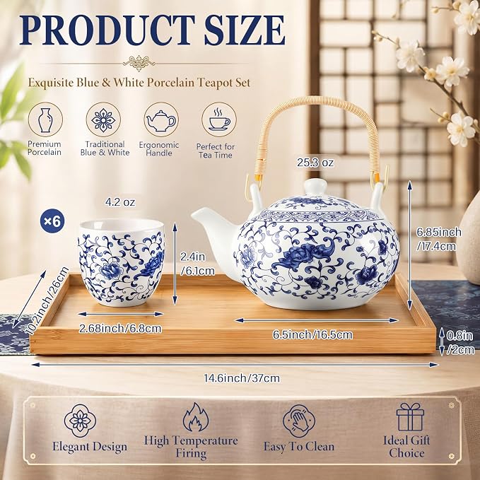 Layhit Japanese Tea Set for Adults, 25.3oz Ceramic Teapot - Image 2