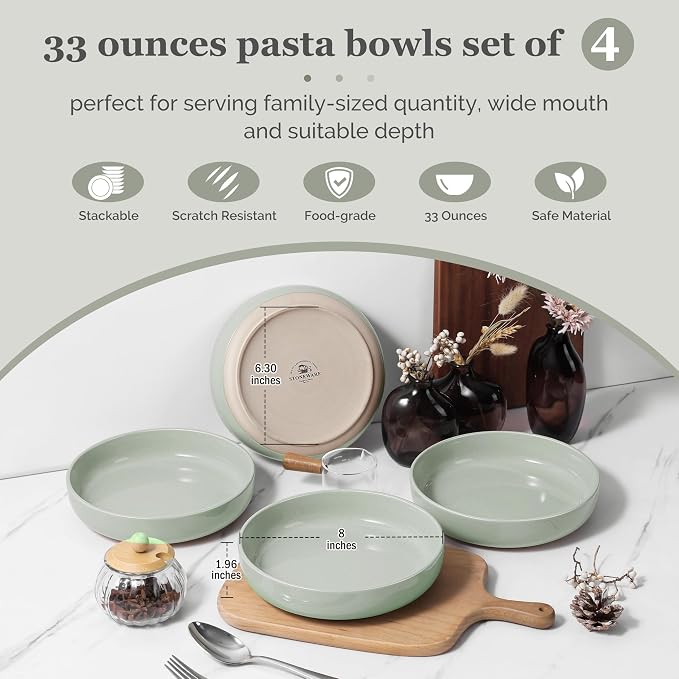 HaWare Pasta Bowls Set of 4, 33oz Large Salad Bowls - Image 2