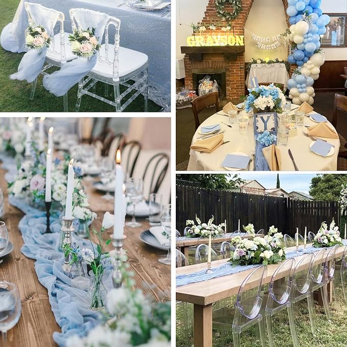 6 Packs Dusty Blue Cheesecloth Table Runner 35x120 Inch, 10FT Semi Sheer Boho - Image 4