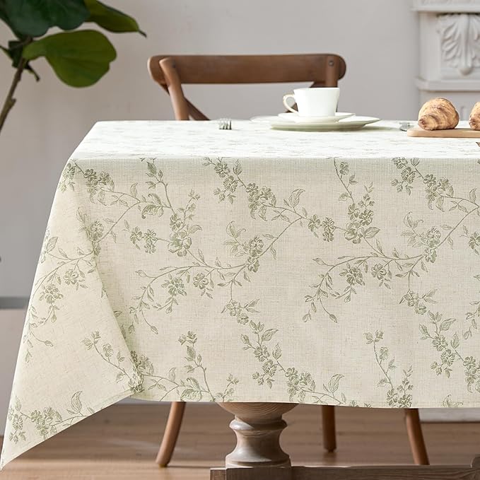jinchan Green Farmhouse Floral Linen Rectangle Table Cloth 52 x 70 Inch | Soft by JINCHAN