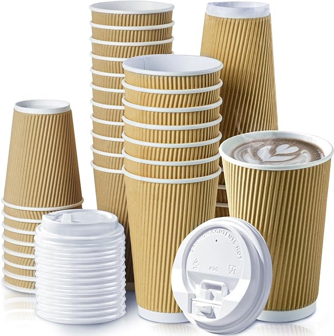 Fit Meal Prep 50 Pack 16 oz Insulated Ripple Triple Wall Paper Coffee Cups by FMPBRANDS