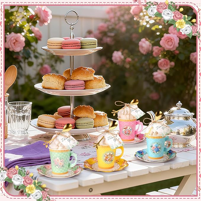 125 Pcs Tea Party Favors Set Floral Paper Teacups - Image 5