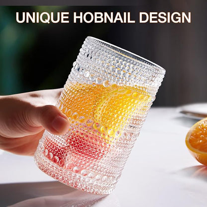 Hobnail Drinking Glass Set of 8, 4 Highball Glasses 15oz, 4 Rocks Glass 12oz | - Image 5