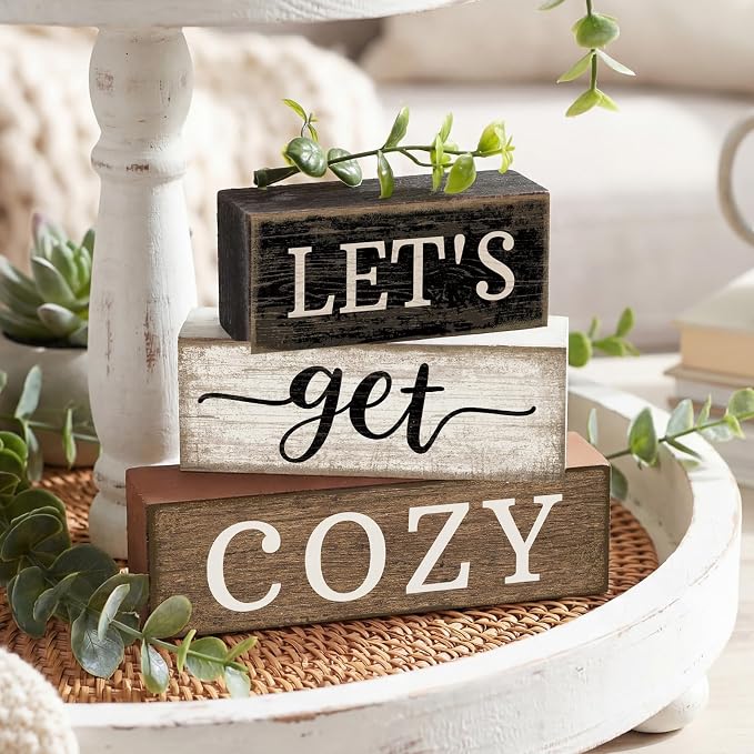 Moucuny 4 Pcs Farmhouse Table Decor Inspirational Wooden Signs Rustic - Image 3