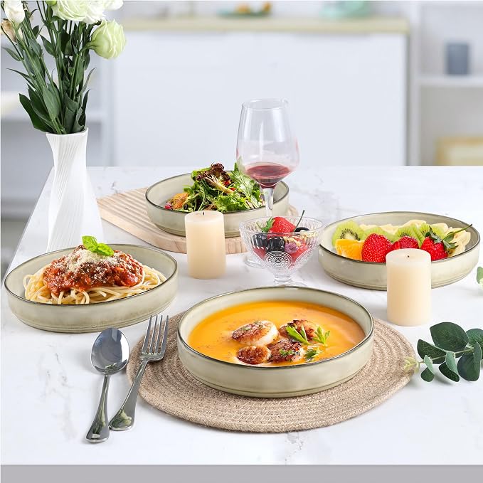 LIANYU Stoneware Pasta Bowls, 8.25’’ Large Bowl Sets of 4 | Round Shallow - Image 6