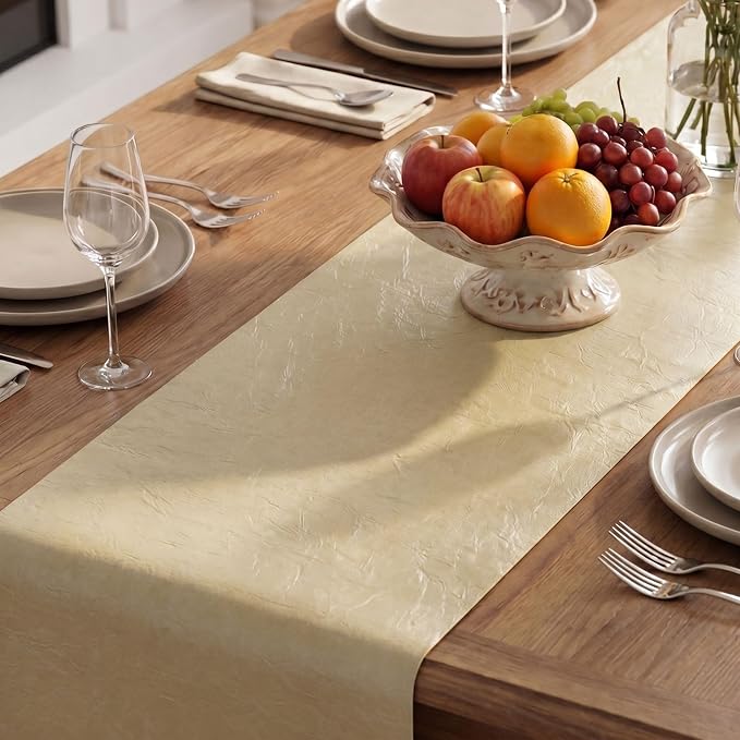Artoid Mode Beige Double Sided Vinyl Faux Leather Table Runner, Seasonal - Image 8