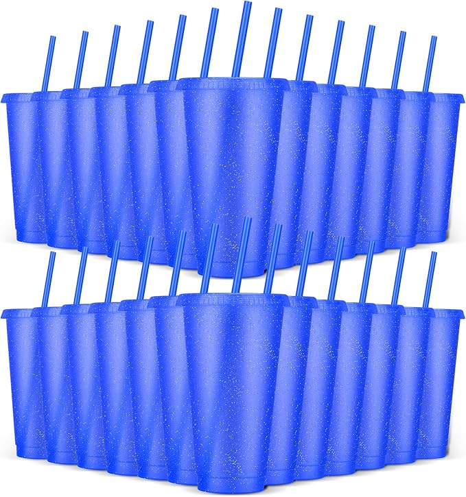 24 Pack Plastic Tumblers with Lids and Straws, Reusable Colorful Cups by LEIFEOSH