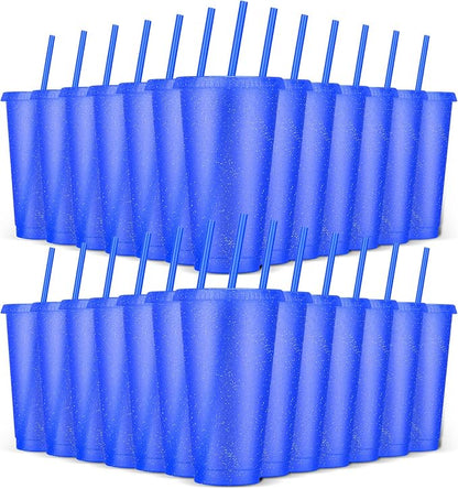 24 Pack Plastic Tumblers with Lids and Straws, Reusable Colorful Cups by LEIFEOSH