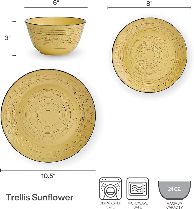 Pfaltzgraff Trellis Sunflower 12 Piece Dinnerware Set, Service - Image 4