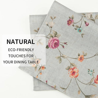 QIYI Boho Placemats Set of 6, 12x18 Inch Linen Fabric Floral Place Mats for Kitchen Dinning, Farmhouse Rustic Cloth Table Mats, Washable Placemat Party Table Décor, Vintage Pink Flowers