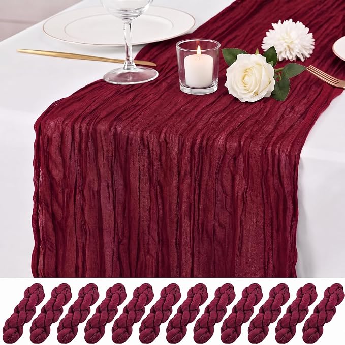 12 Pack Burgundy Cheesecloth Table Runner 17x108 Inch Boho Rustic Semi Sheer by Unknown