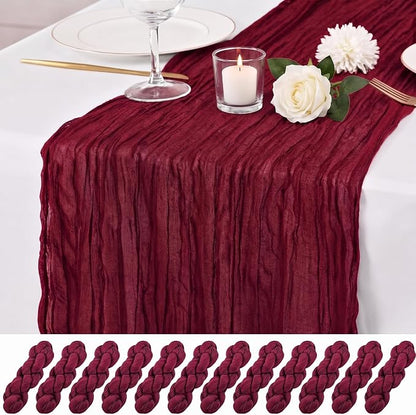 12 Pack Burgundy Cheesecloth Table Runner 17x108 Inch Boho Rustic Semi Sheer by Unknown