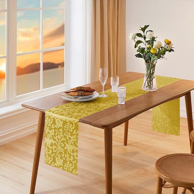 Manyshofu Gold Jacquard Satin Table Runner 12x108 - Image 2