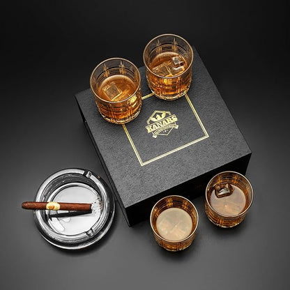KANARS Crystal Whiskey Glasses - 10 Oz Rock Glasses in Luxury Gift Box - Set of 4 Lowball Bourbon Glass Tumbler for Birthday, Wedding Anniversary, Valentine's Day and Retirement