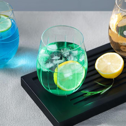 Joeyan Hand Blown Etched Stemless Wine Glasses - Image 9