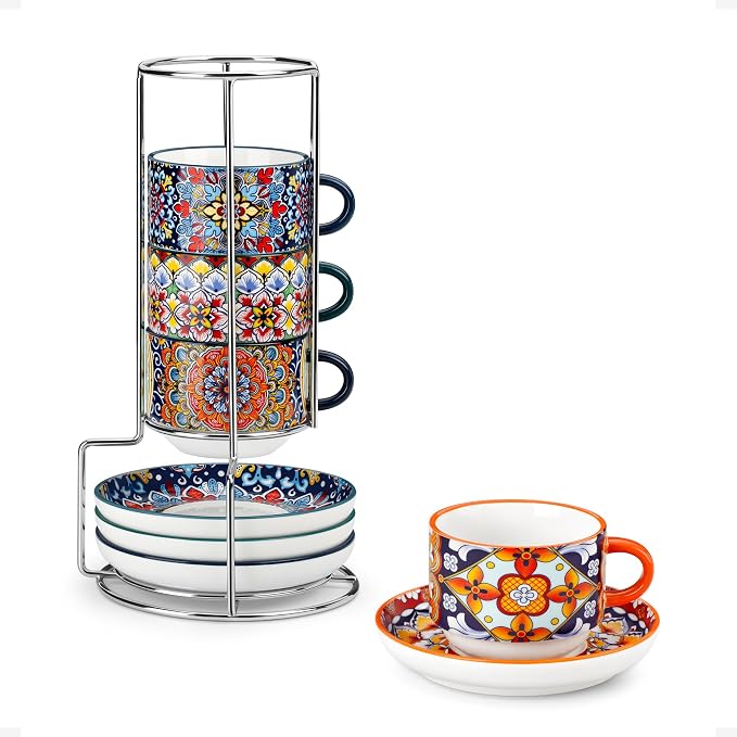 vancasso 4 Oz Bohemian Espresso Cup Set of 4, Ceramic by vancasso