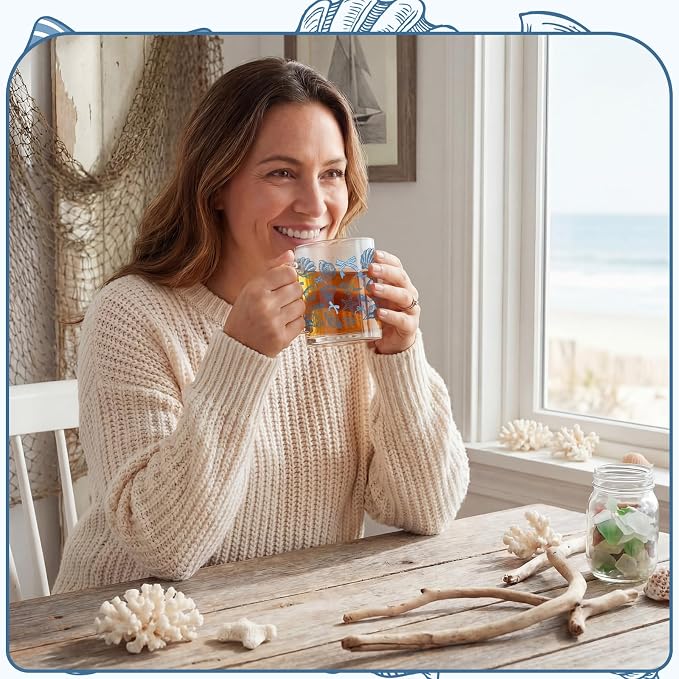 Tioncy 4 Pcs Summer Ocean Coffee Mugs 12 oz Blue Bow Seashell Glass Cups - Image 6