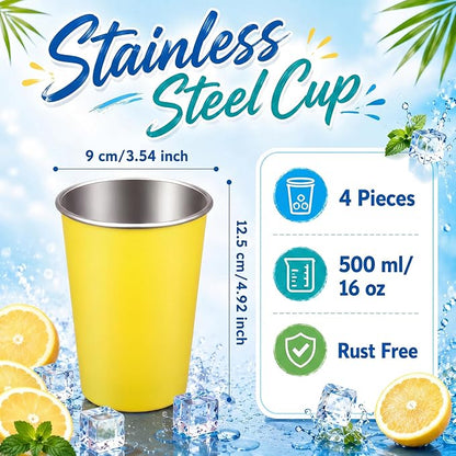 Mimorou 4 Pack 16 oz Stainless Steel Pint Cups Metal Cups Unbreakable Drinking - Image 2