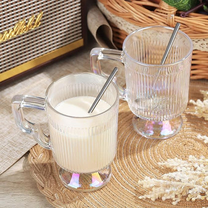 Joeyan Iridescent Glass Coffee Mugs, Vintage Ribbed Coffee Cups - Image 2