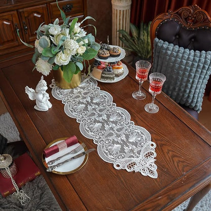 ARTABLE Off White Small Lace Table Runner Macrame Dresser Scarf 10 x 36Inch | - Image 2