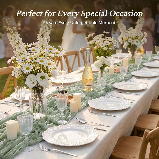 10 Pack Sage Green Cheesecloth Gauze Table Runners, 35x120 Inch | Extra Wide - Image 5