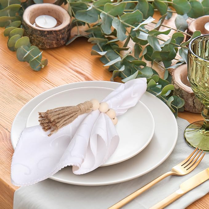 Meplait 6 Pack Wooden Bead Napkin Rings, Boho Farmhouse Table Decor, - Image 3