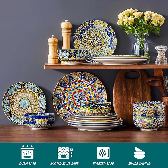 vancasso 18 Pieces Dinnerware Sets, Plates and Bowls Set, Porcelain Dishes Set - Image 4